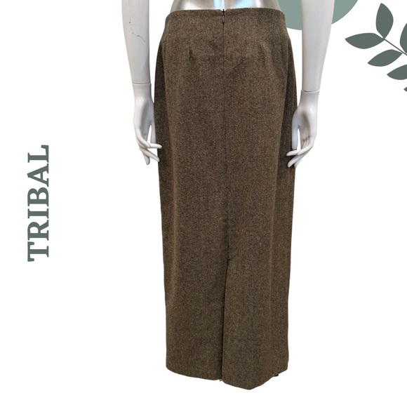 Tribal Wool-Blend Maxi Skirt Brown Faux Zipper Rear Slit Detail – Size 8 - Picture 2 of 5
